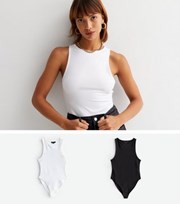 New Look 2 Pack Black and White Slinky Racer Bodysuits